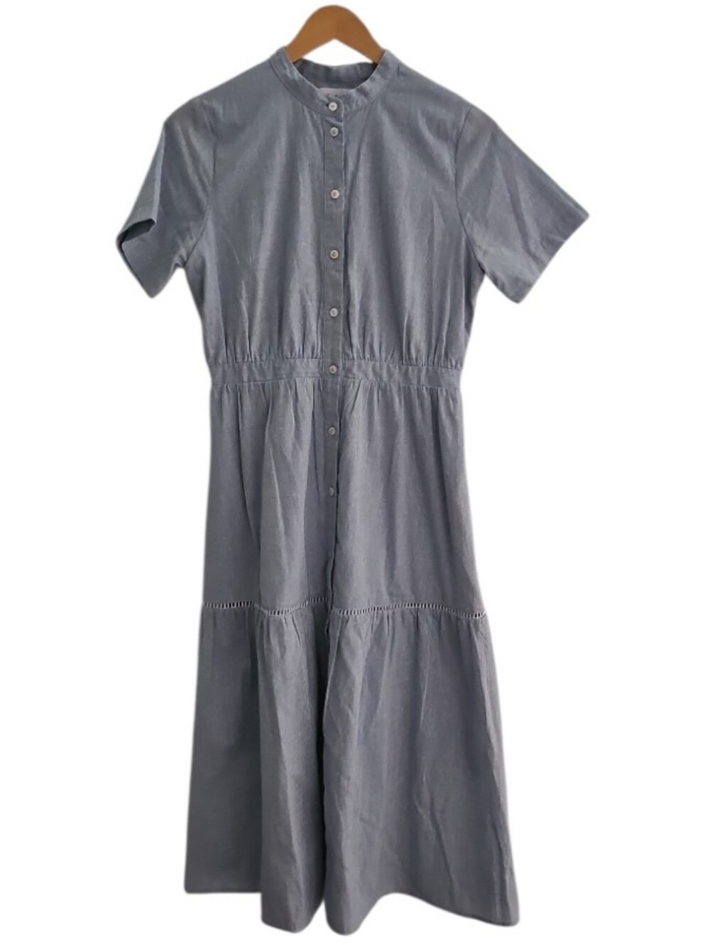 Lost + Wander Linen Blend Midi Dress Women M Blue Button Front Cottagecore Boho
